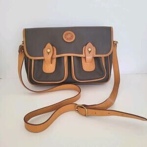 HUNTING WORLD Shoulder Bag Dark Brown Authentic Made in Italy Two Tone Leather
